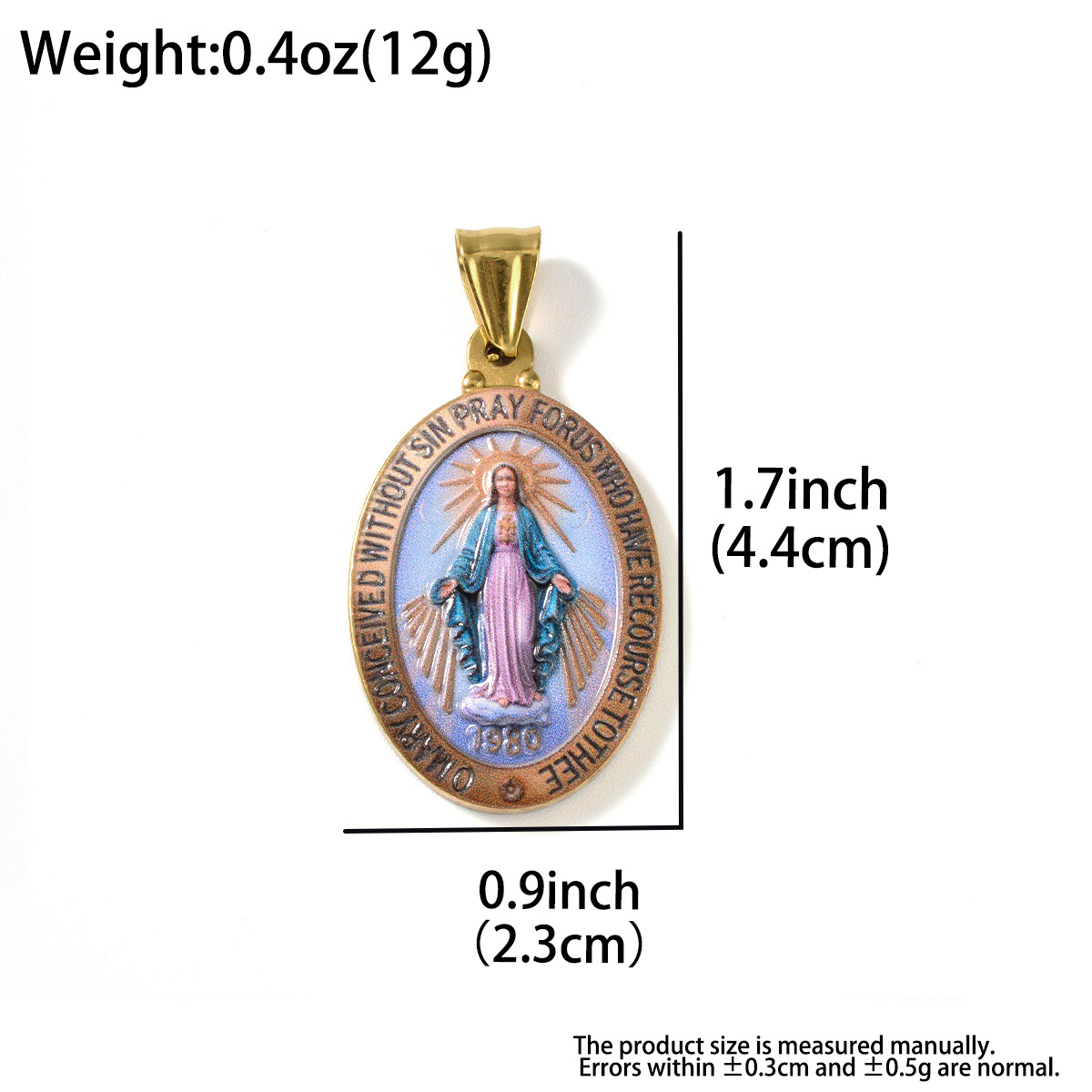 Stainless Steel Virgin Mary Double-Sided Pendant Necklace